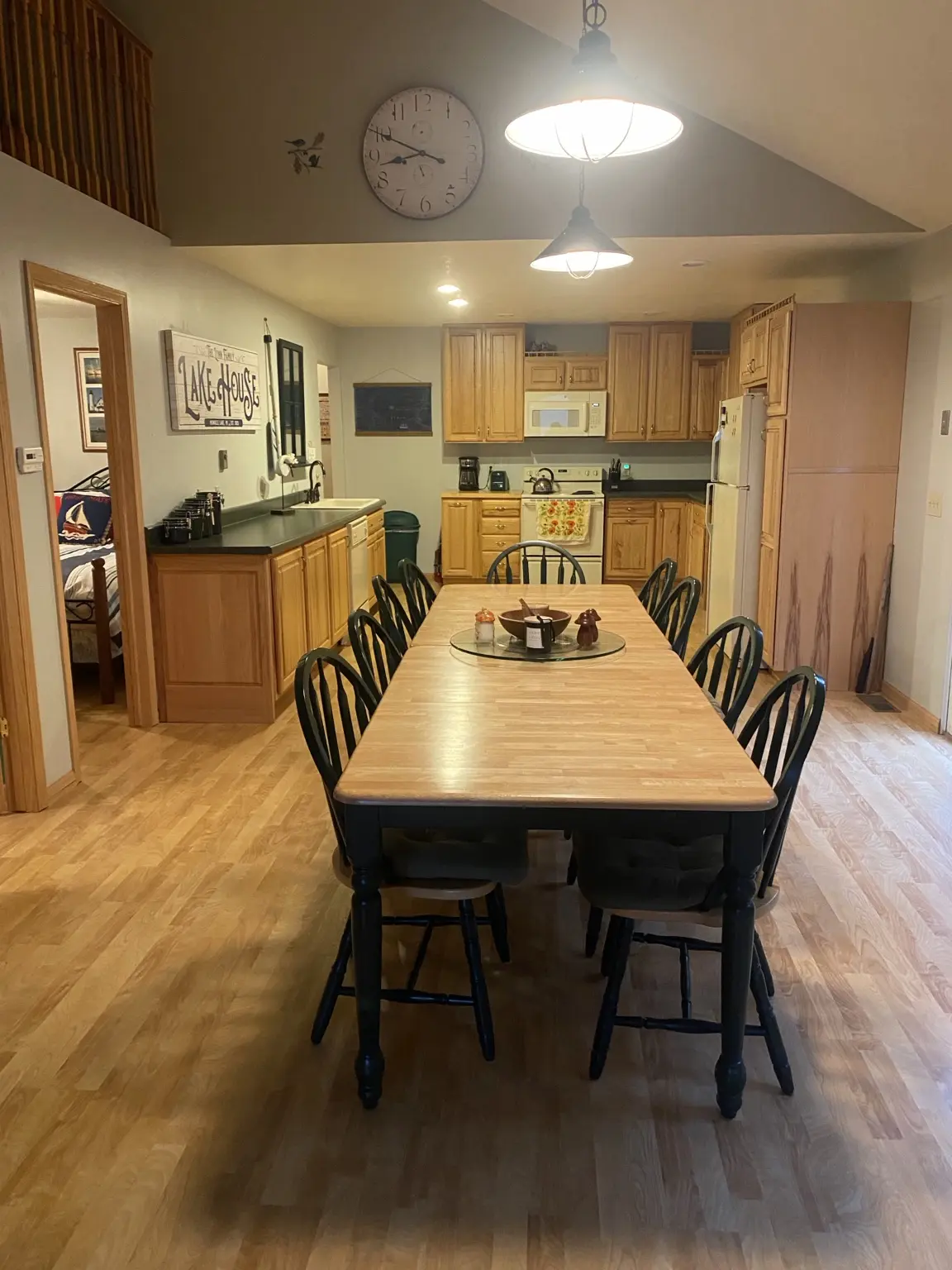 Dining table and kitchen