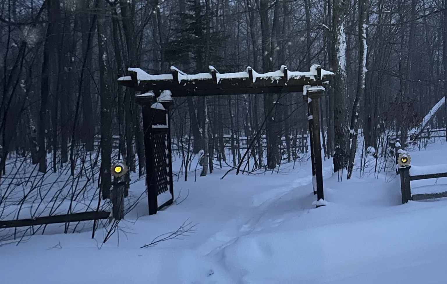 Snow-covered trail entrance in the Eastern Upper Peninsula