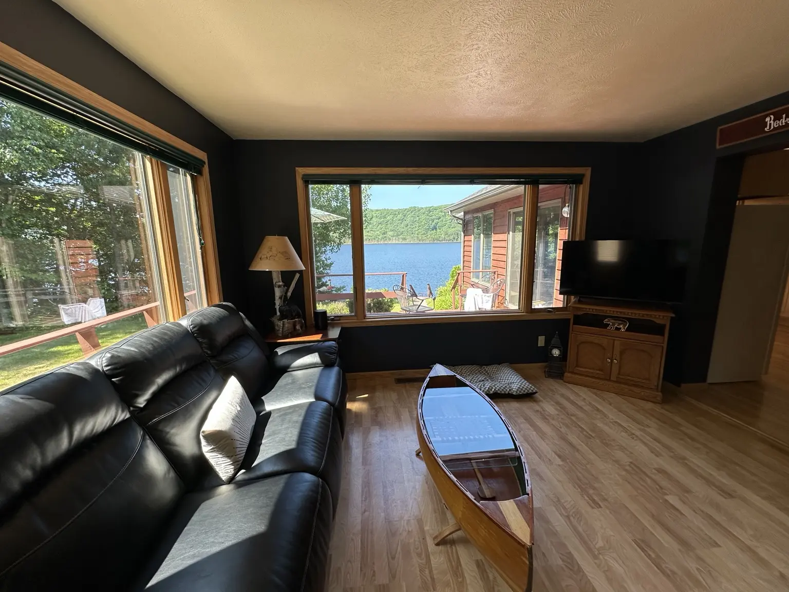 Lake-facing living room