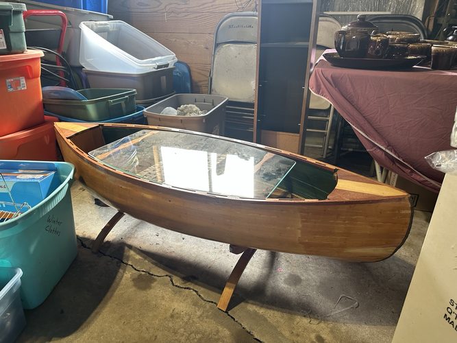 Handcrafted canoe coffee table detail